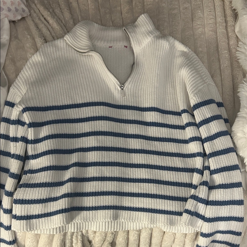 Edikted Cowl Neck Sweater - White and Blue Stripes